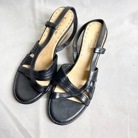 Timberland Shoes - Timberland Women's Comforia Black Leather Open Toe Wedge Sandals Size 7M